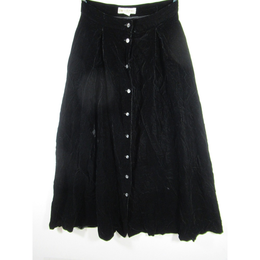 Banana Republic Black Velvet Maxi Skirt Full Button Down A-Line Vintage Goth